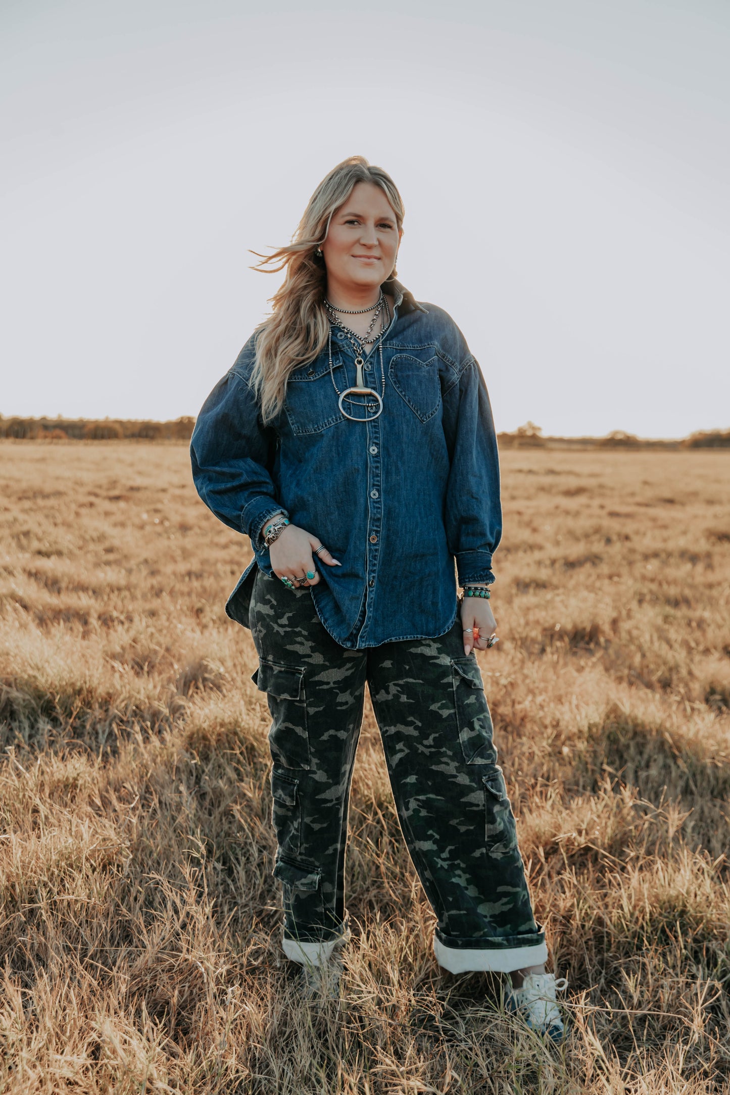 Dark Washed Heart Oversized Denim Top