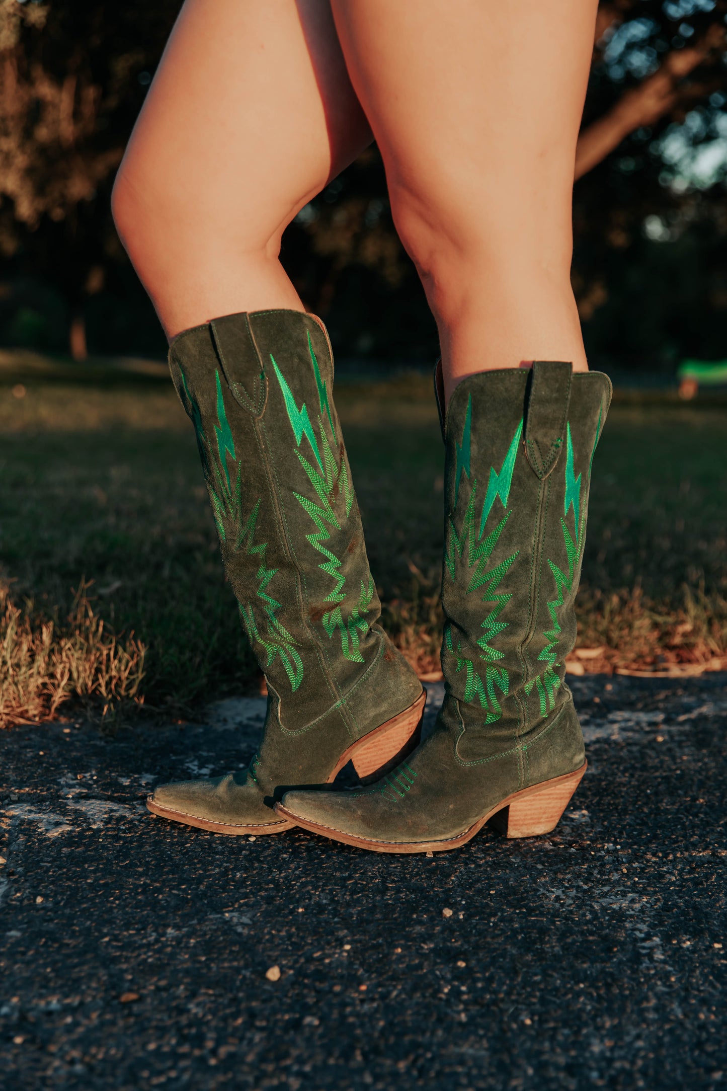 GREEN KNEE HIGH BOOTS