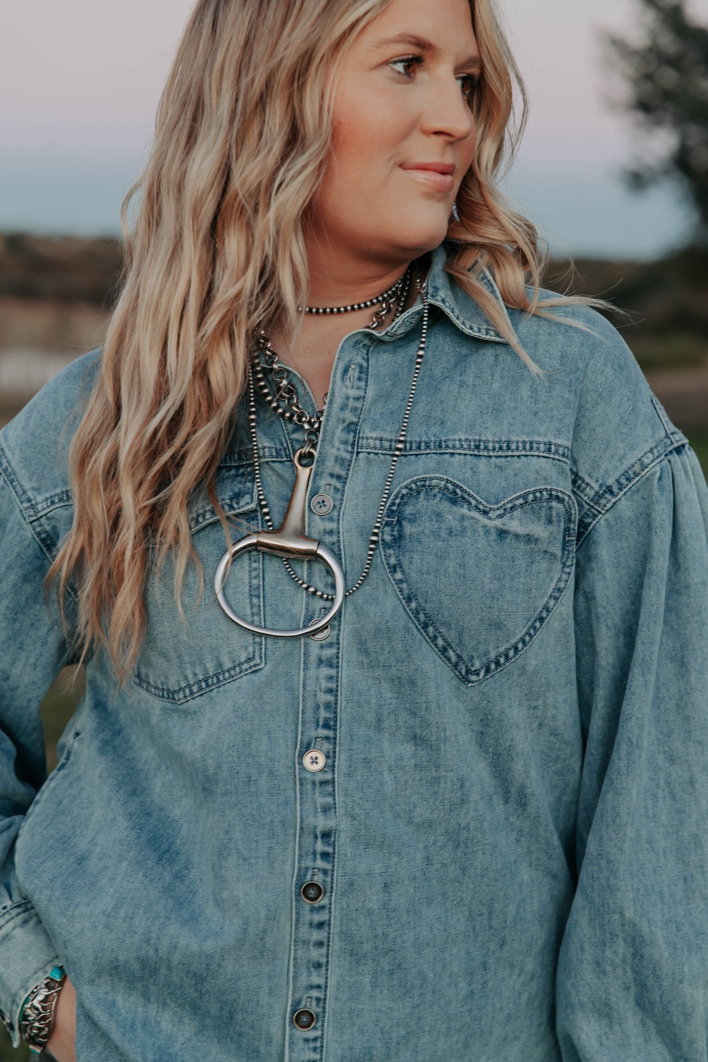 Light Washed Heart Oversized Denim Top