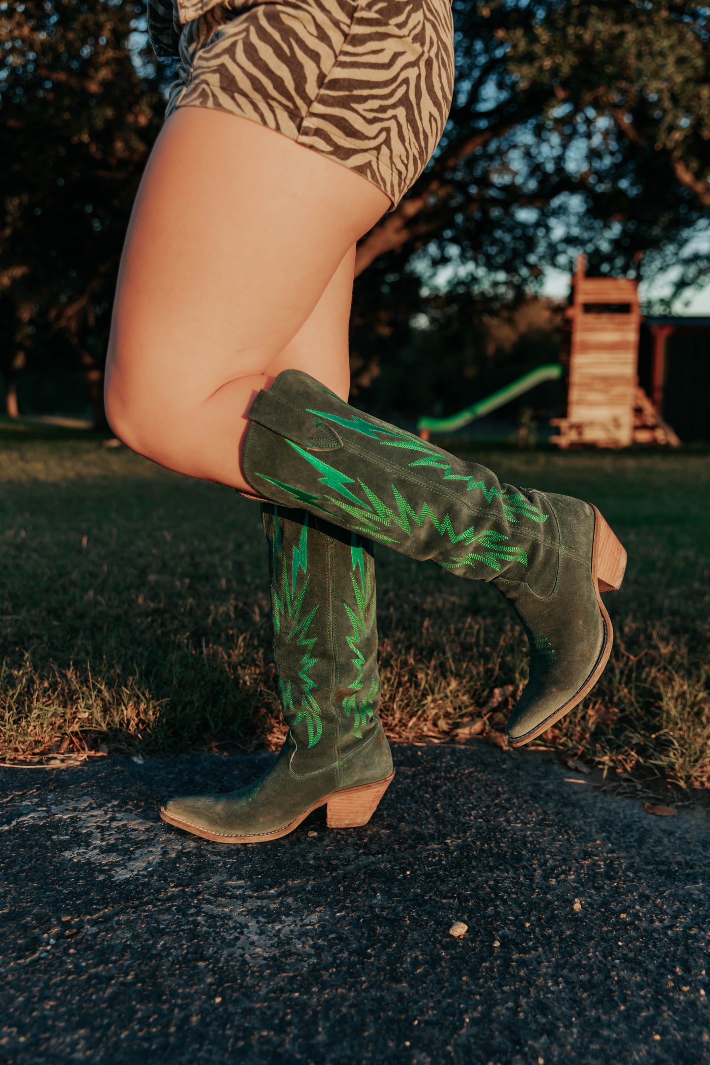 GREEN KNEE HIGH BOOTS