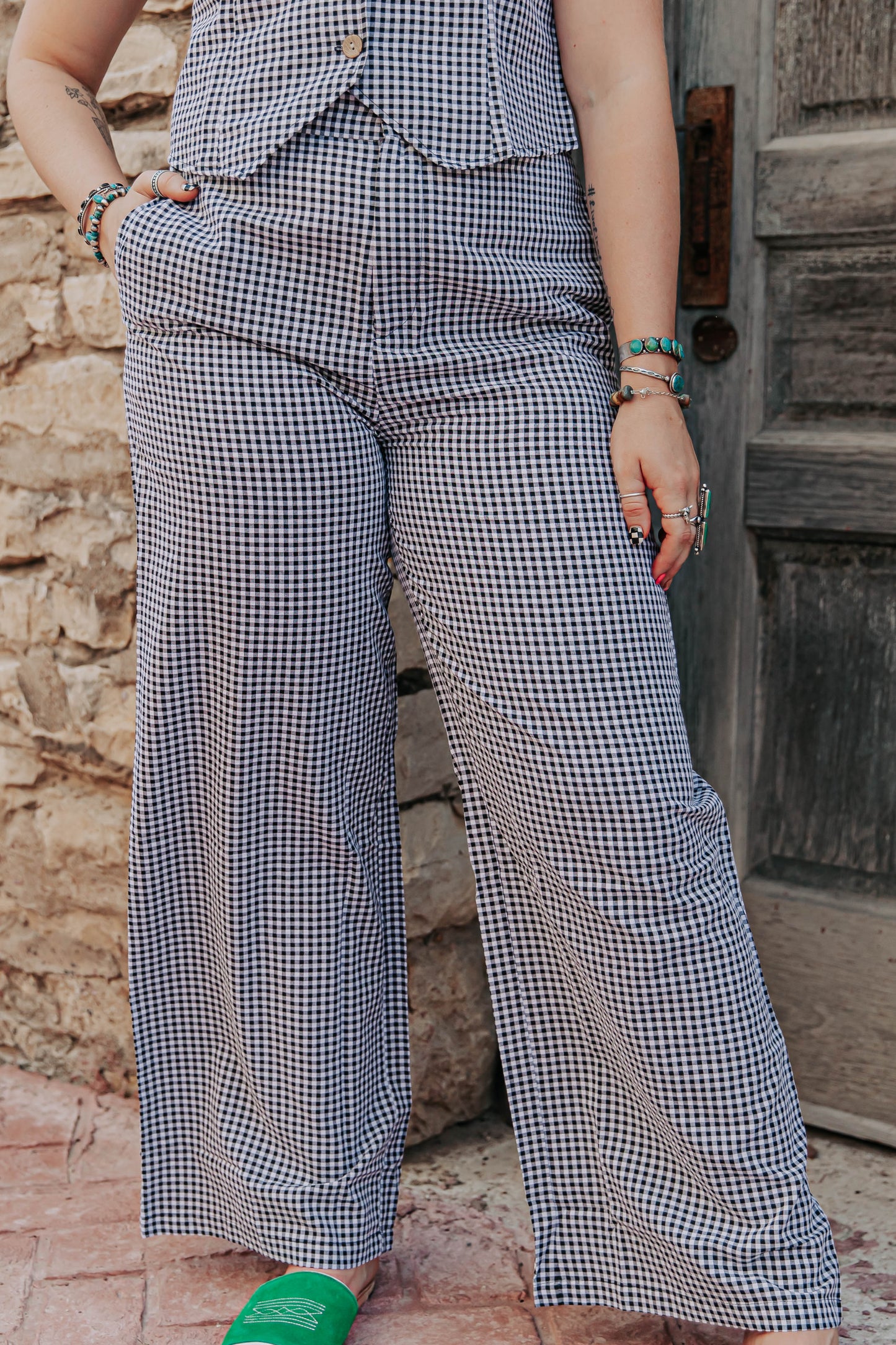 Black Gringham pants set