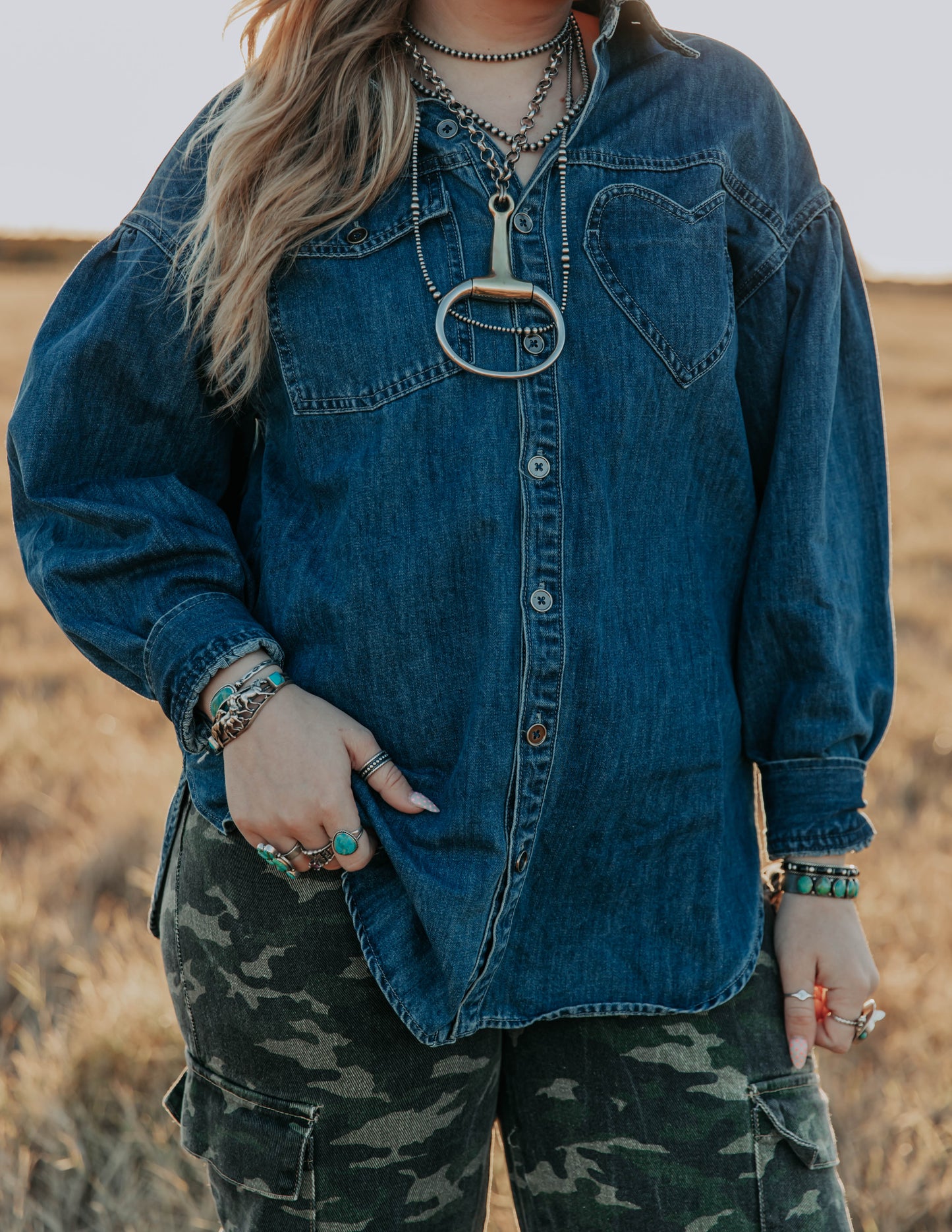 Dark Washed Heart Oversized Denim Top