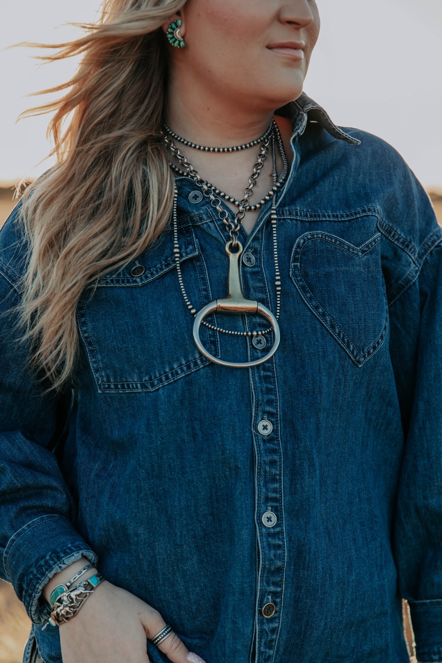 Dark Washed Heart Oversized Denim Top
