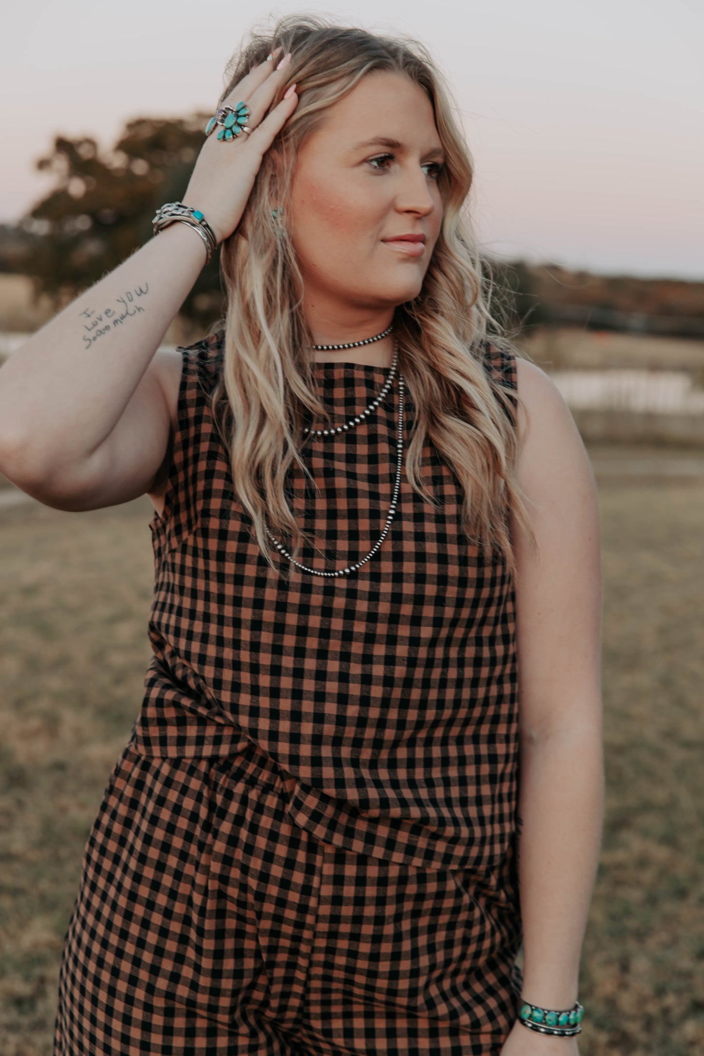 Gingham Tank Tops Plaid Print Wide Leg Pants Set