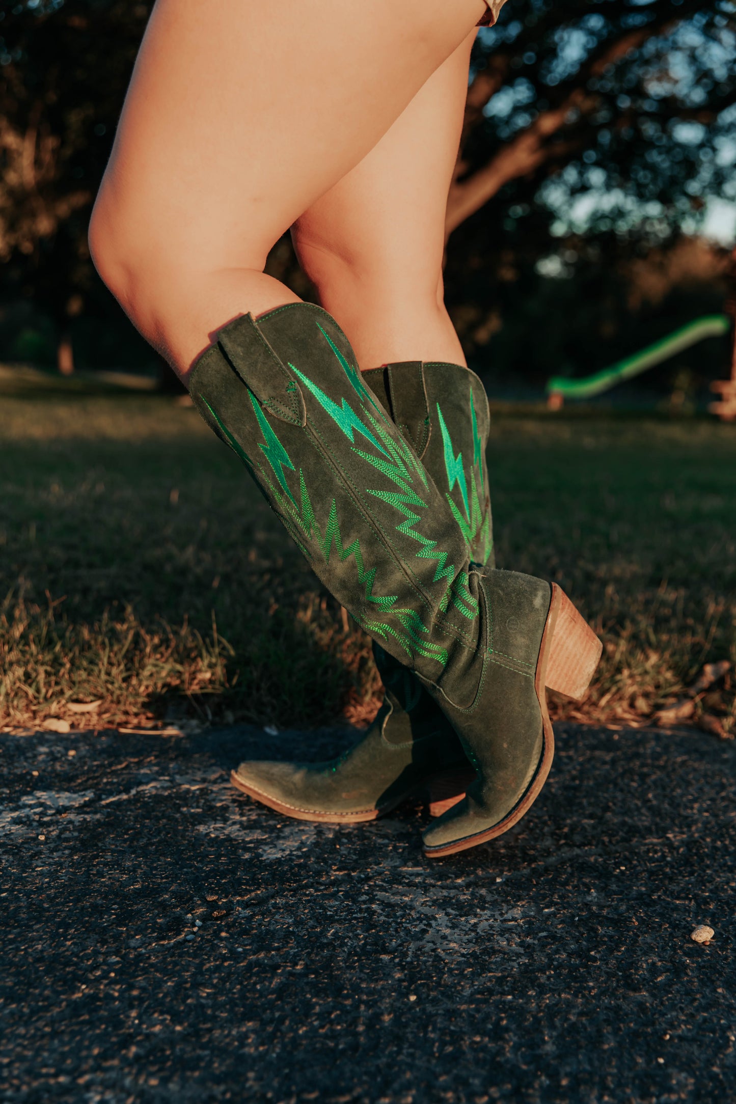 GREEN KNEE HIGH BOOTS