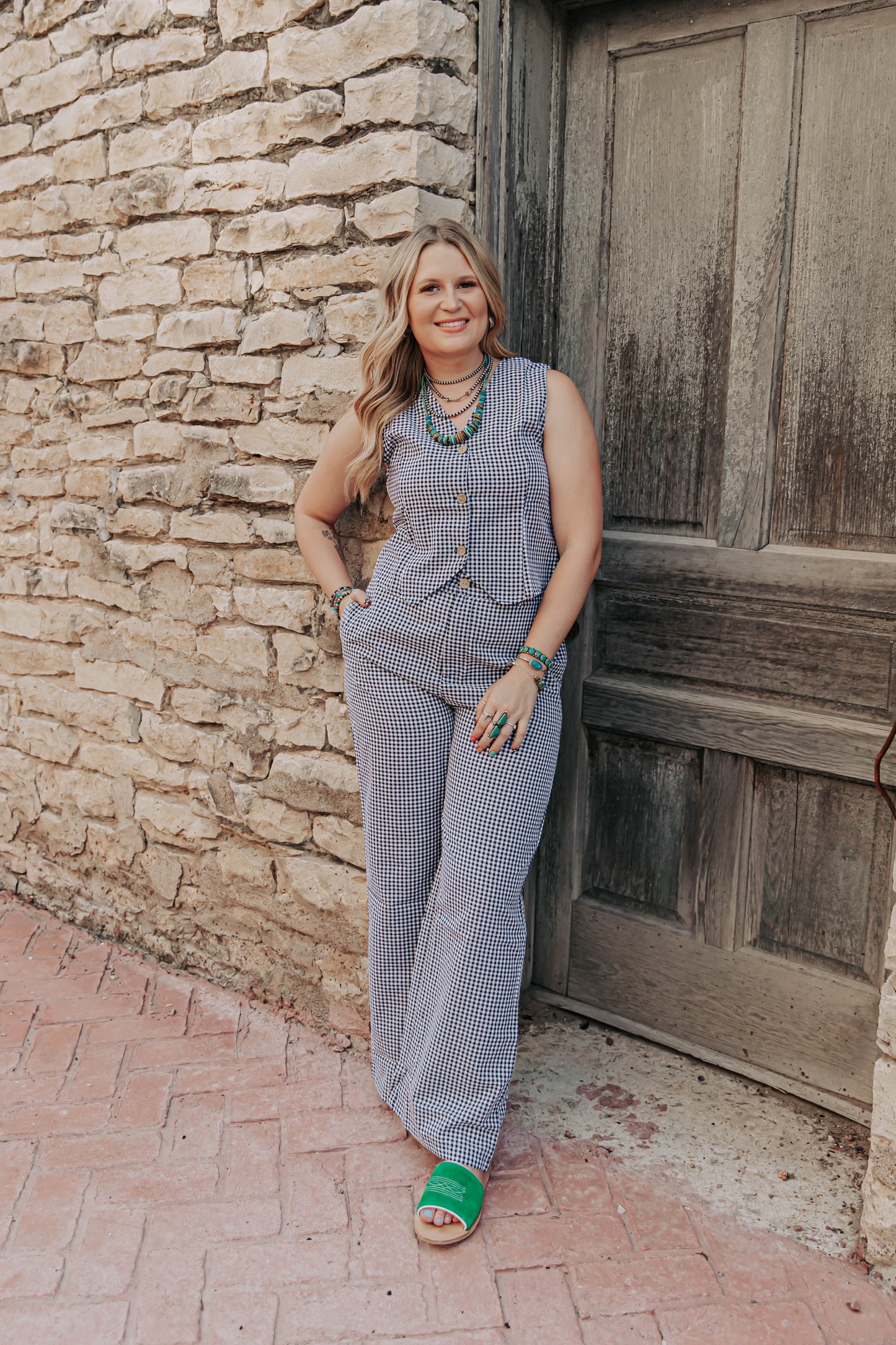 Black Gringham pants set