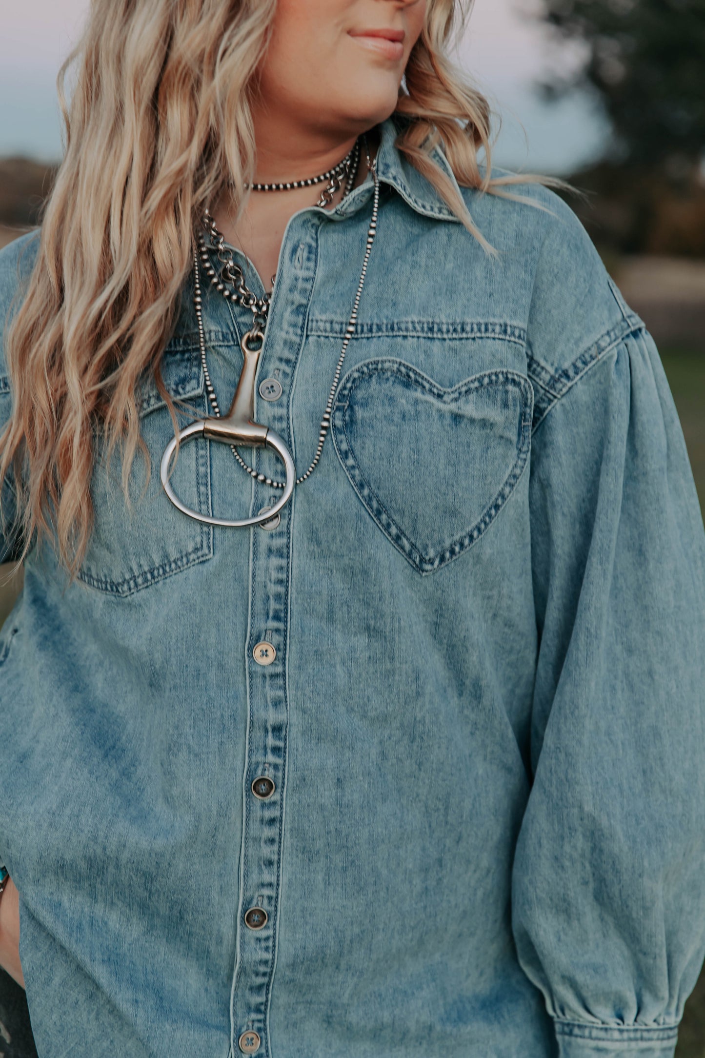 Light Washed Heart Oversized Denim Top