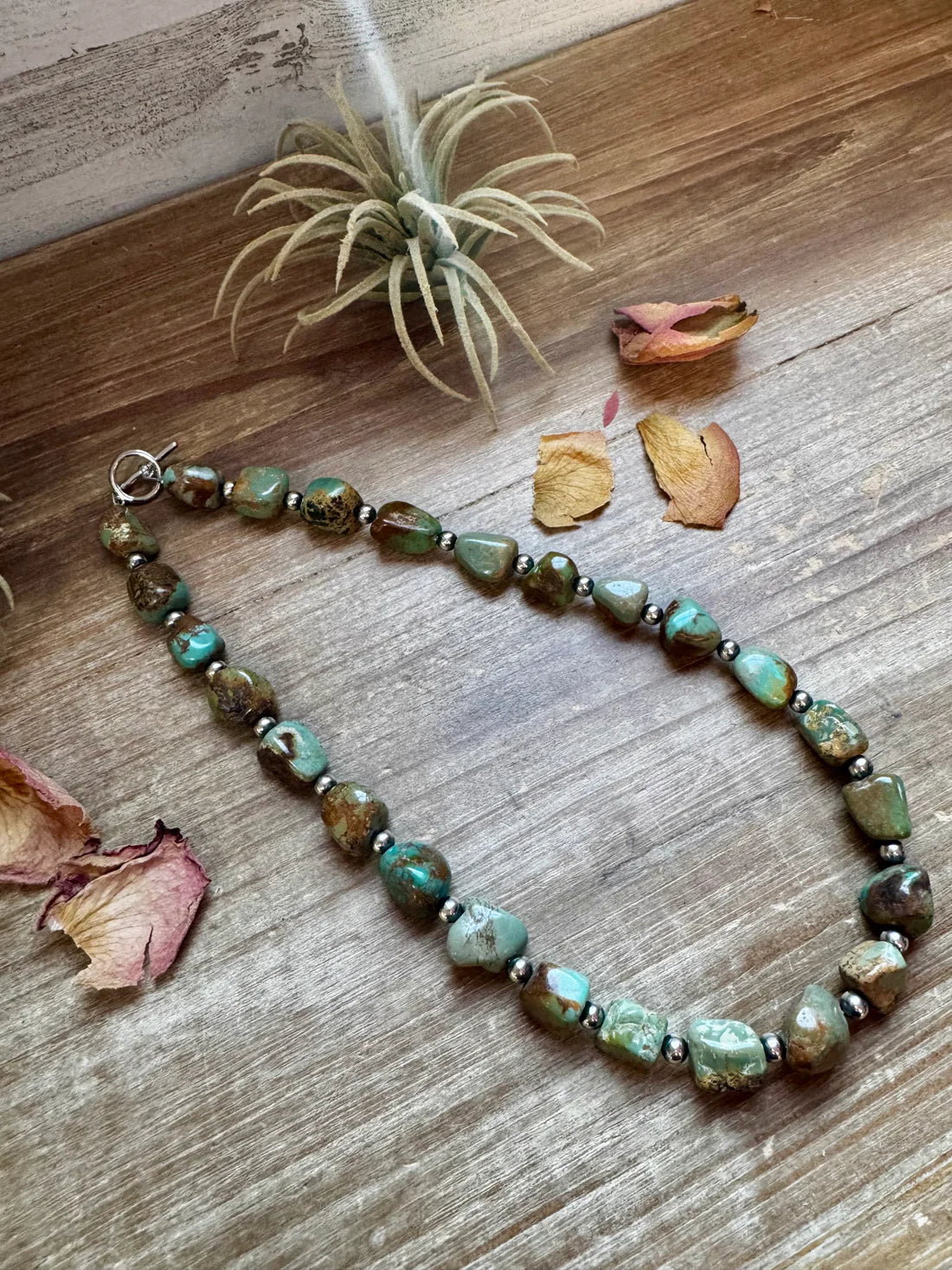 18” CHUNKY TURQUOISE NUGGET NECKLACE W/ STERLING SILVER