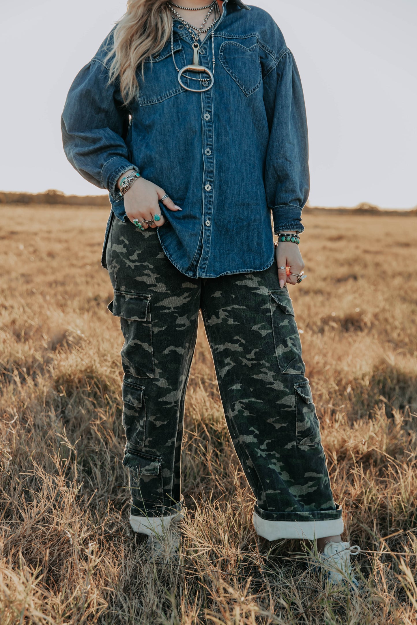 Dark Washed Heart Oversized Denim Top