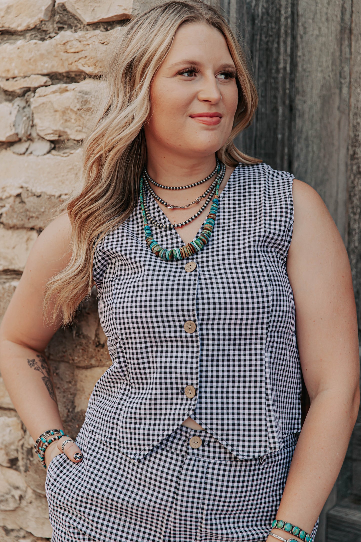 Black Gringham pants set