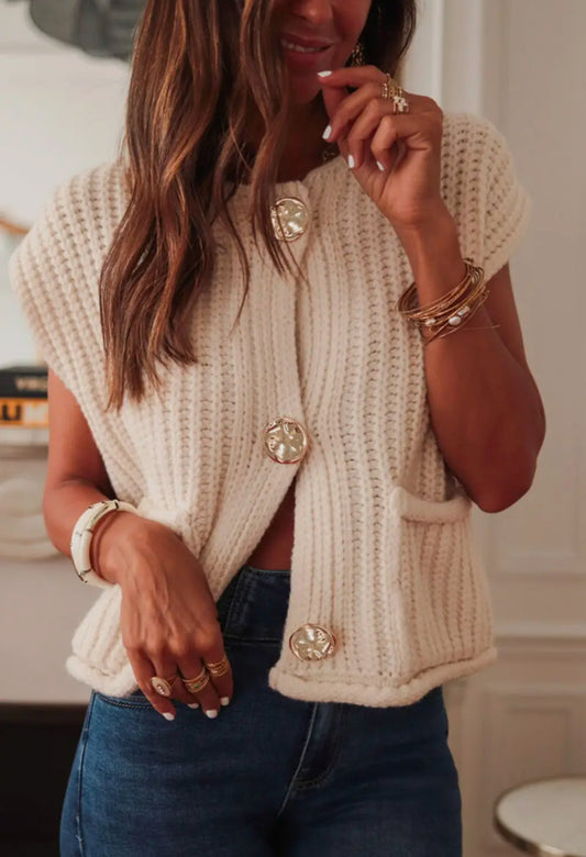 WHITE KNITTED SWEATER VEST