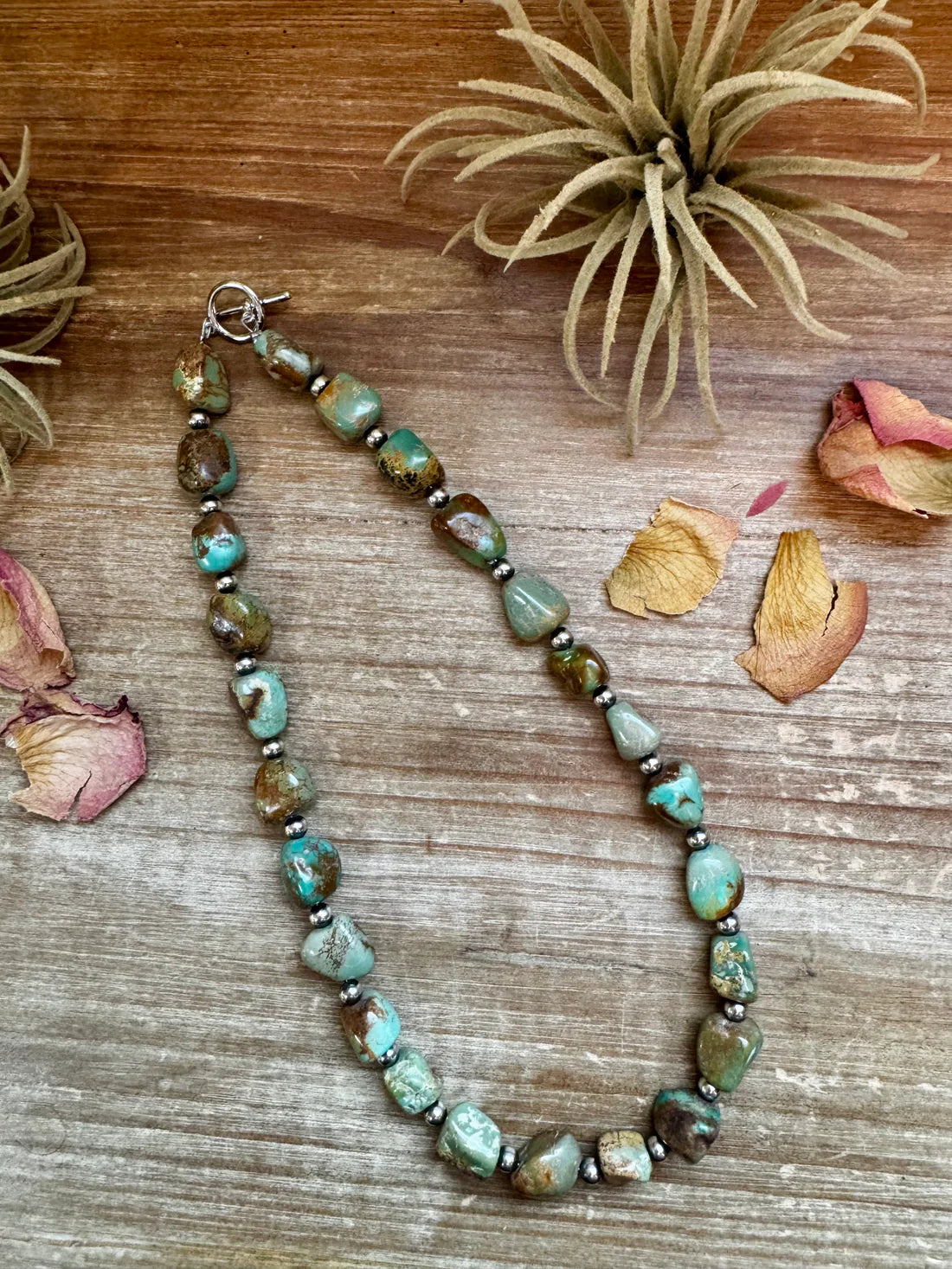 18” CHUNKY TURQUOISE NUGGET NECKLACE W/ STERLING SILVER