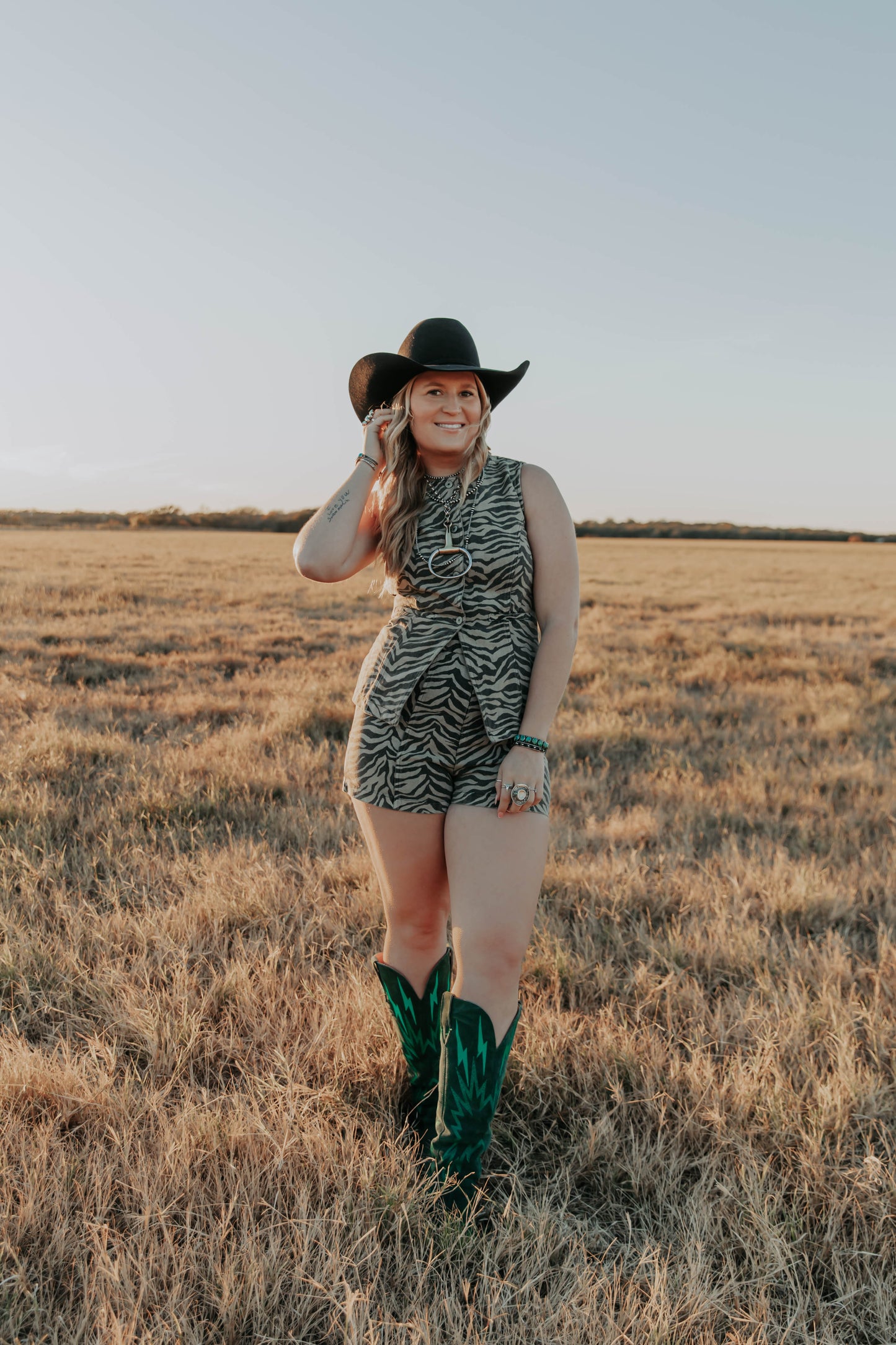 Zebra Print Denim Vest and Shorts Set