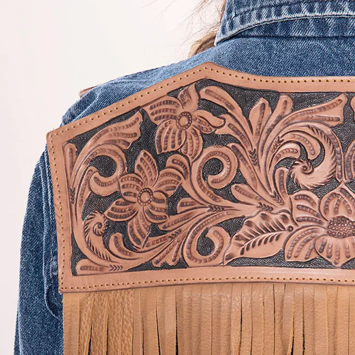 FRINGE LEATHER DENIM JACKET