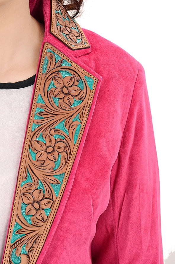 PINK LEATHER TOOLED BLAZER