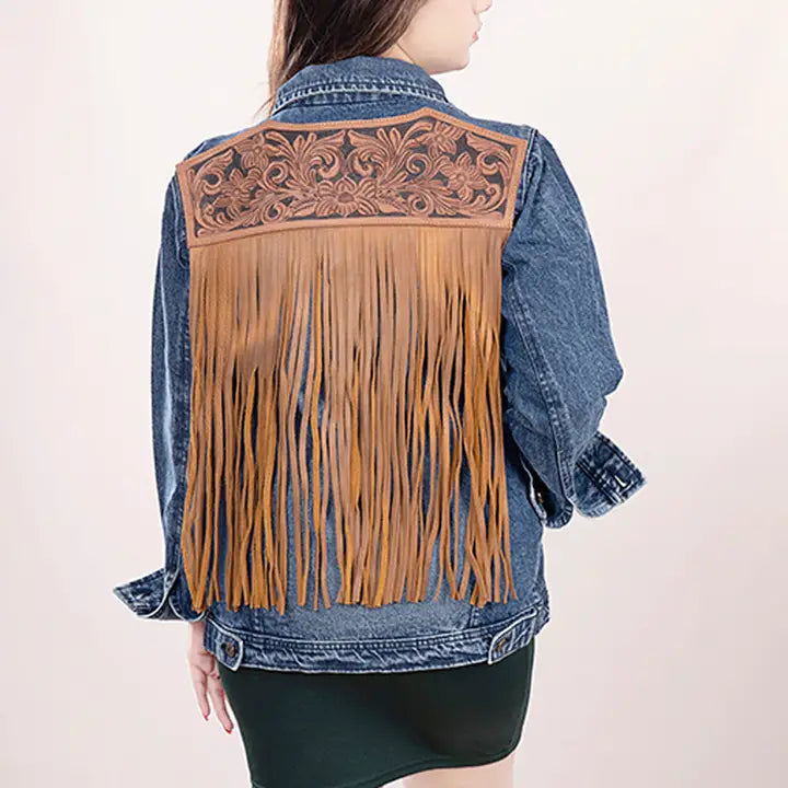 FRINGE LEATHER DENIM JACKET