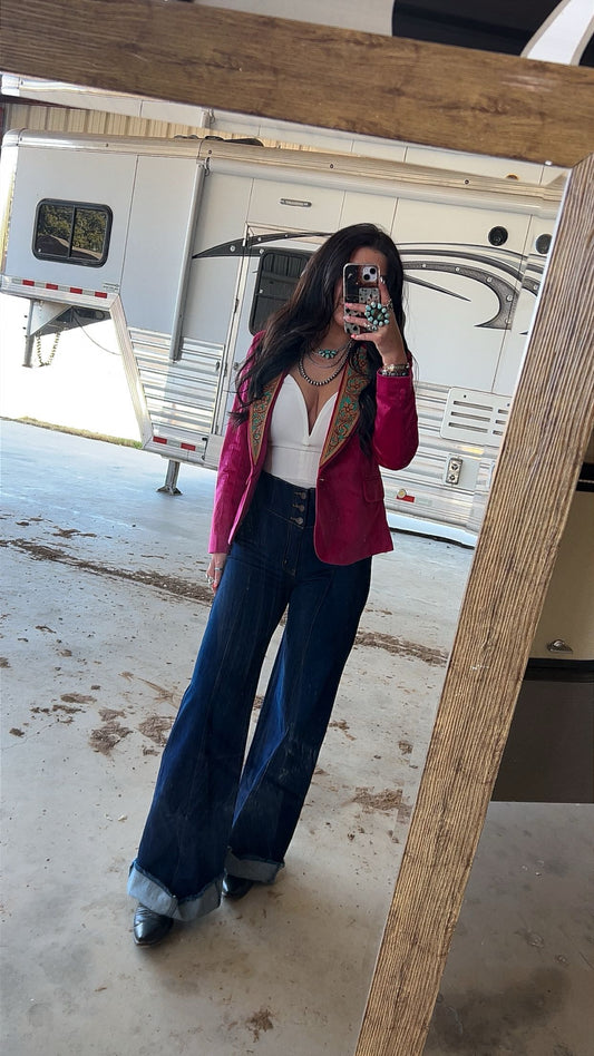 PINK LEATHER TOOLED BLAZER