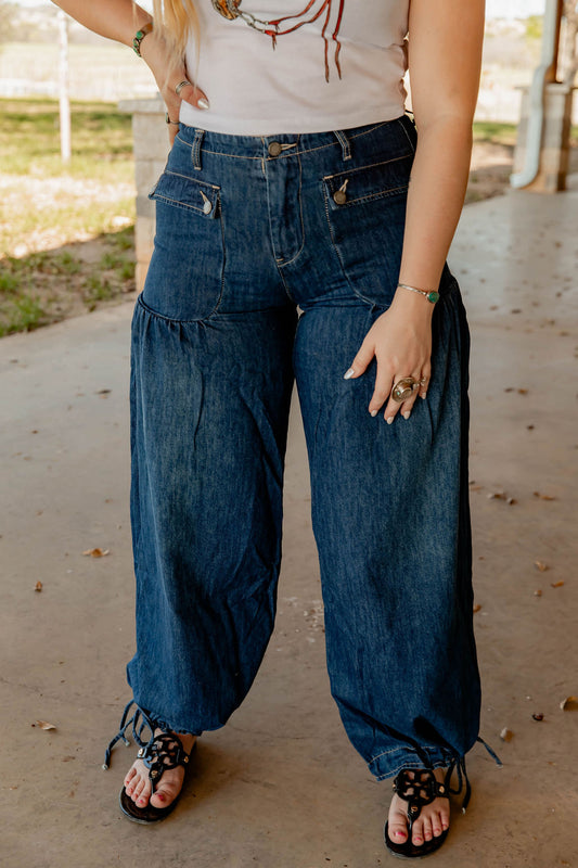 Ankle Draw String Wide Leg Pants