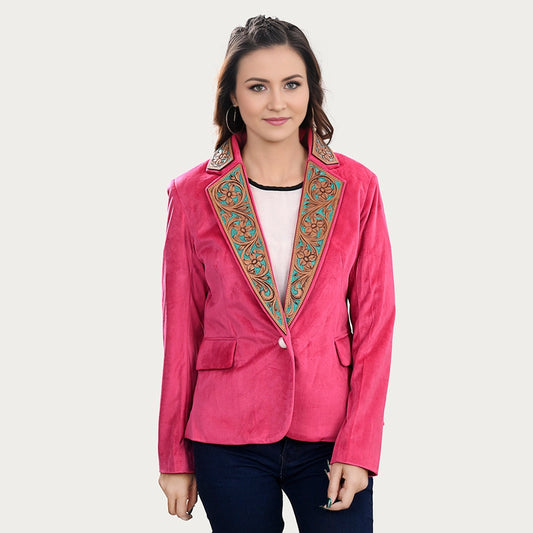 PINK LEATHER TOOLED BLAZER